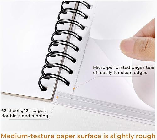 Vista 12 de Ohuhu Mix Media Pad, cuaderno de bocetos de arte mixto de 10 x 7.6 pulgadas, papel pesado de 120 lb/200 g/m², 62 hojas/124 páginas, cuaderno