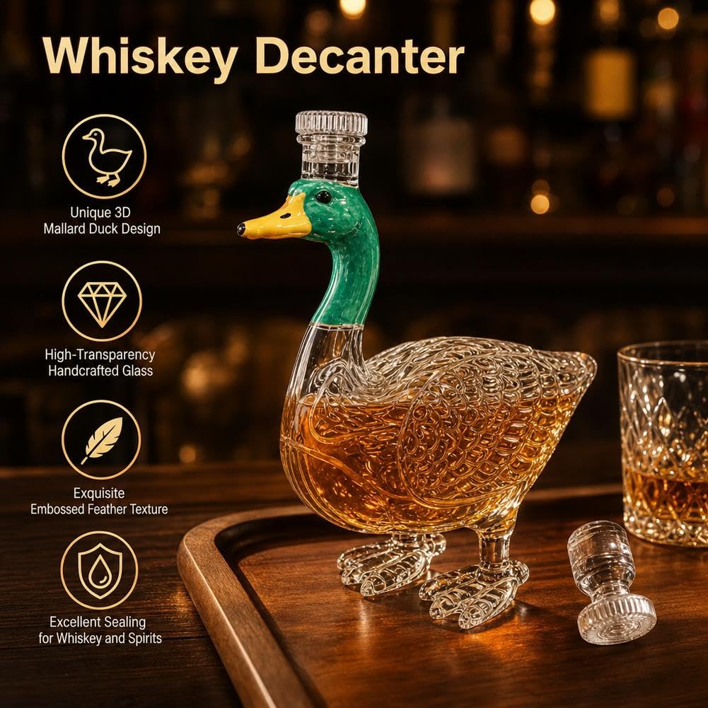 3D-Whiskey-Dekanter in Stockentenform, Glasdekanter, Textur, Likörbehälter, Bar, Zuhause, Party, lustiges Geschenk für Männer, Vater, Vater