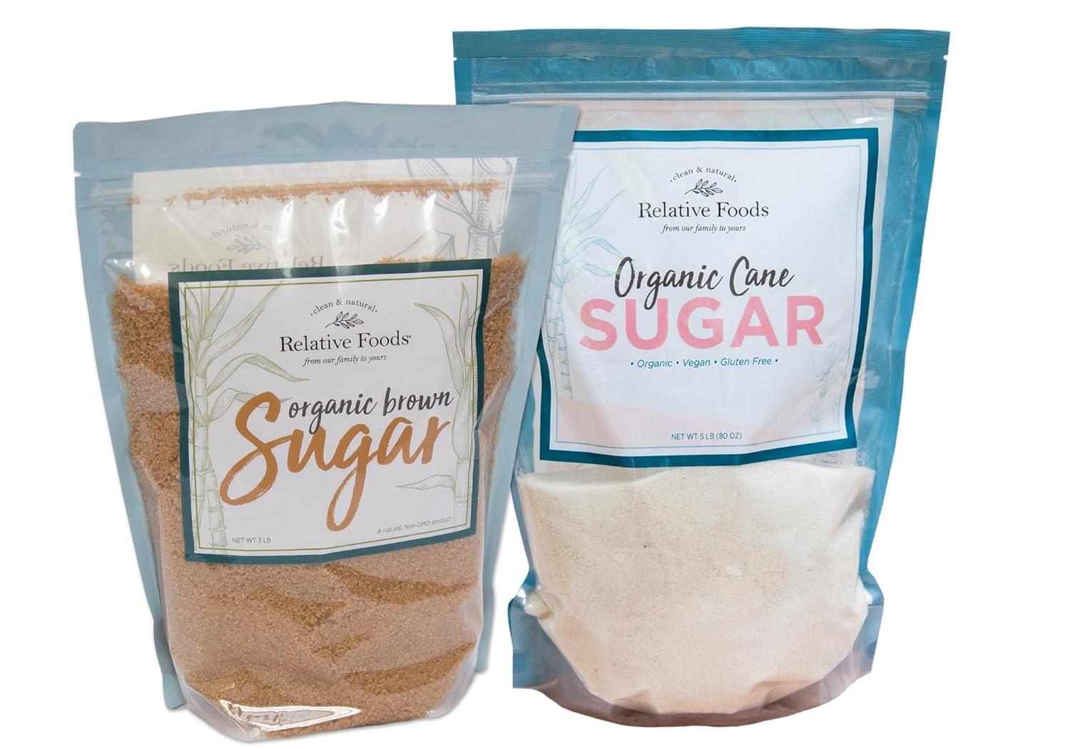 Relative Foods Organic cane sugar (5 Lbs.) and organic brown sugar (3 Lbs.)