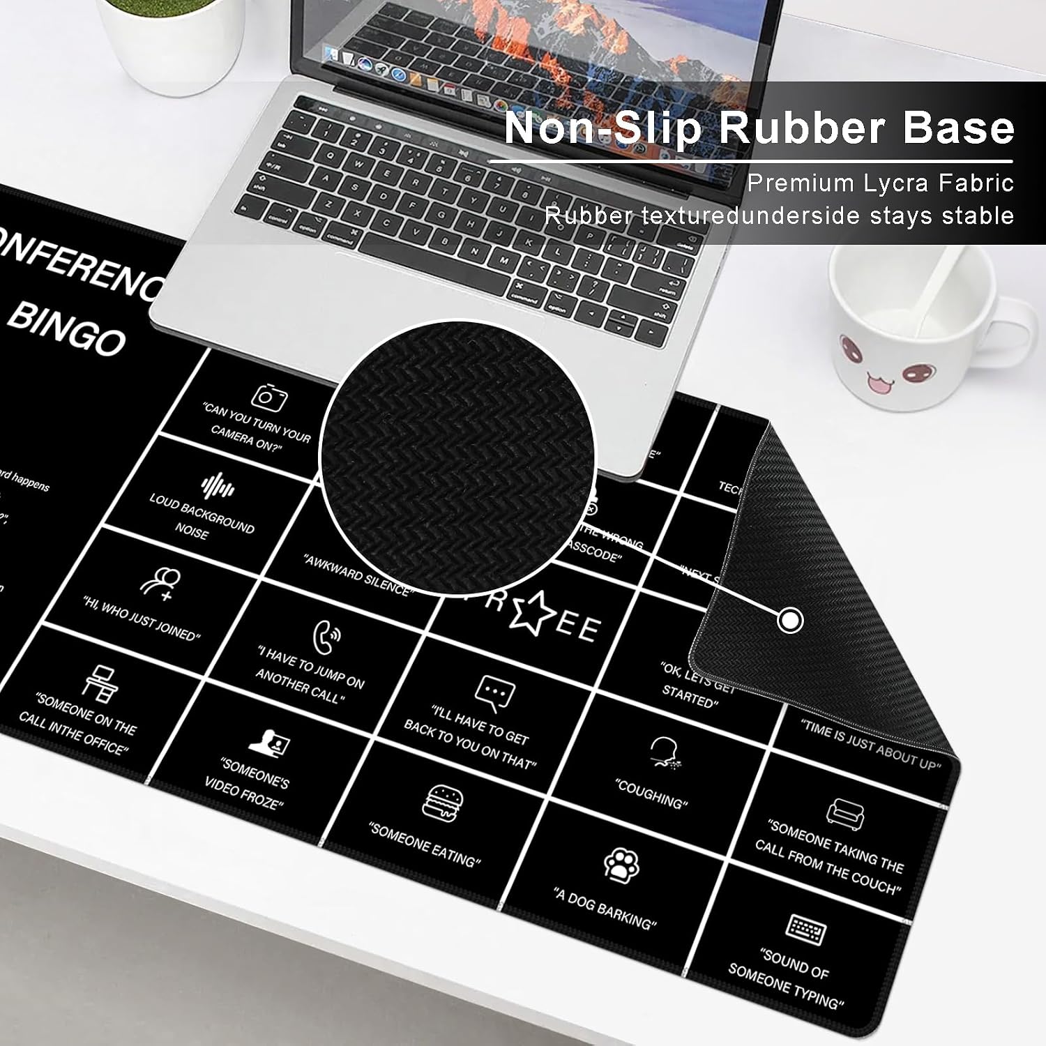 Baziabbo Office Desk Mat,Conference Call Bingo Mouse Pad for Virtual Meetings,Work from Home Computer Accessory，Non-Slip Desk Pad with Stitched Edges for Computer (Bingo)