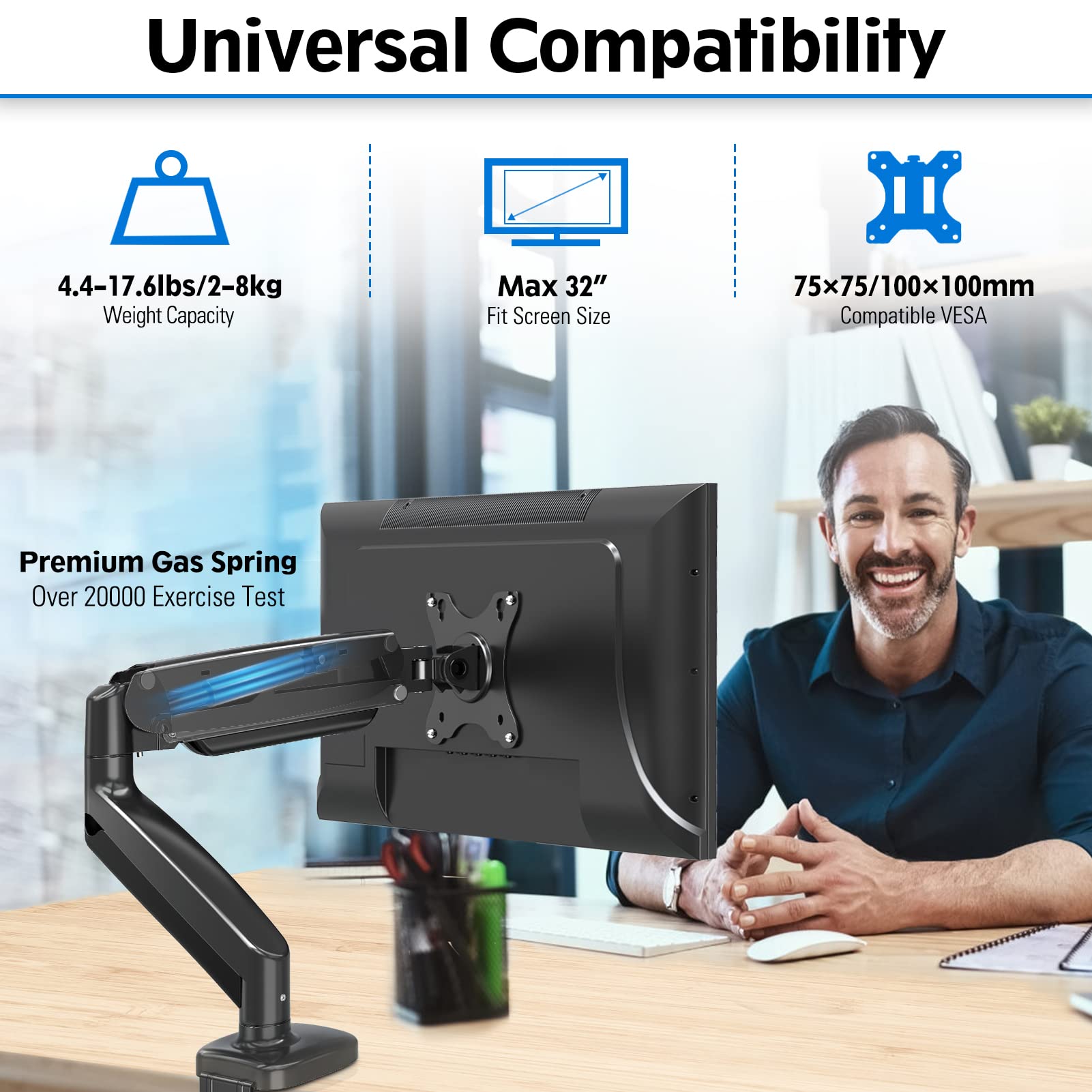 SOPORTE DE ESCRITORIO PARA MONITOR DE GAS MOUNTUP AJUSTABLE SOPORTE VESA  CON ABRAZADERA C BASE DE MONTAJE CON OJAL