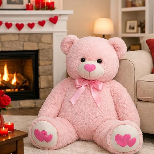 Miniatura 4 de HollyHOME Oso de peluche gigante, animal de peluche grande con corazón rojo para novia y niños, juguete de regalo para las fiestas, 36 pulgadas,