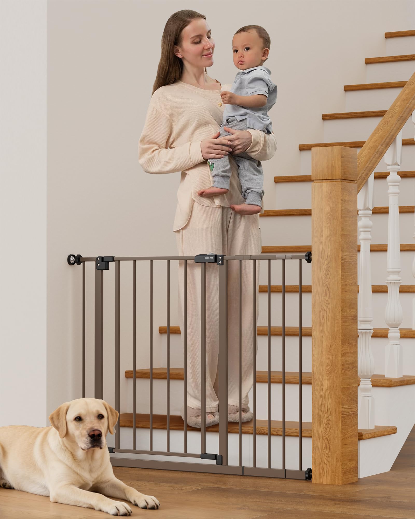 InnoTruth 29.5–40.75" Baby Gate for Stairs, 30" Tall Dog Gates for Doorways & Hallways, Safety Gate for Kids & Pets, Pressure-Mounted Walk-Through