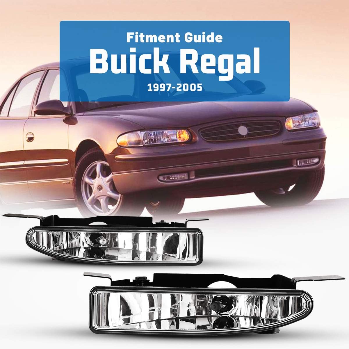 AUTOWIKI Pair OE Style Clear Lens Front Driving Fog Light Lamps Replacement for 1997-2005 Buick Regal