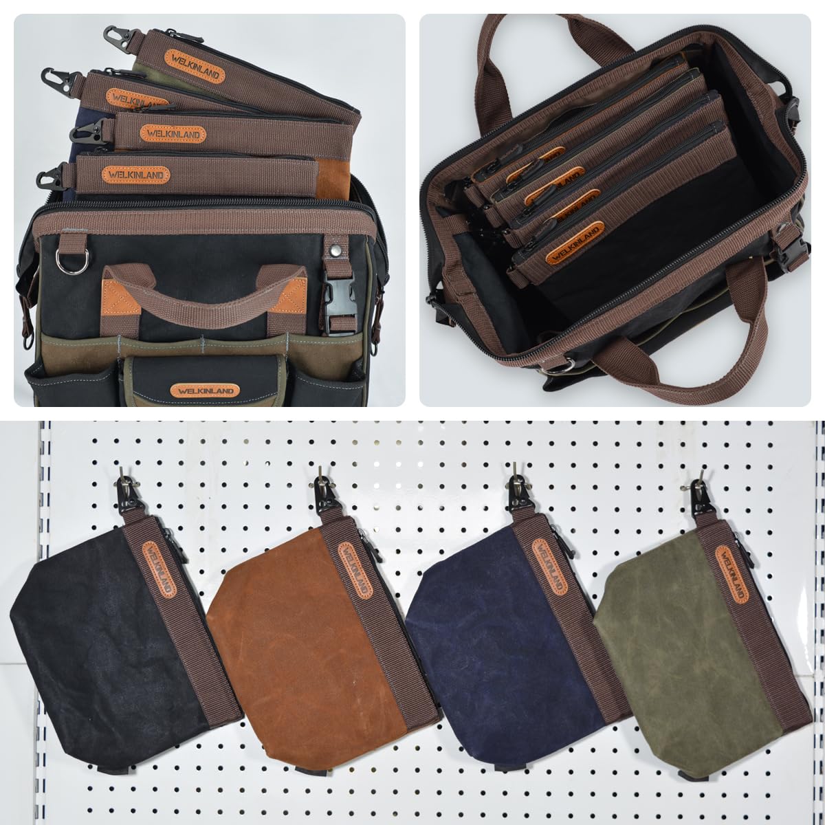 WELKINLAND Lot de 4 pochettes à outils en toile cirée, 25,4 cm avec fermeture éclair