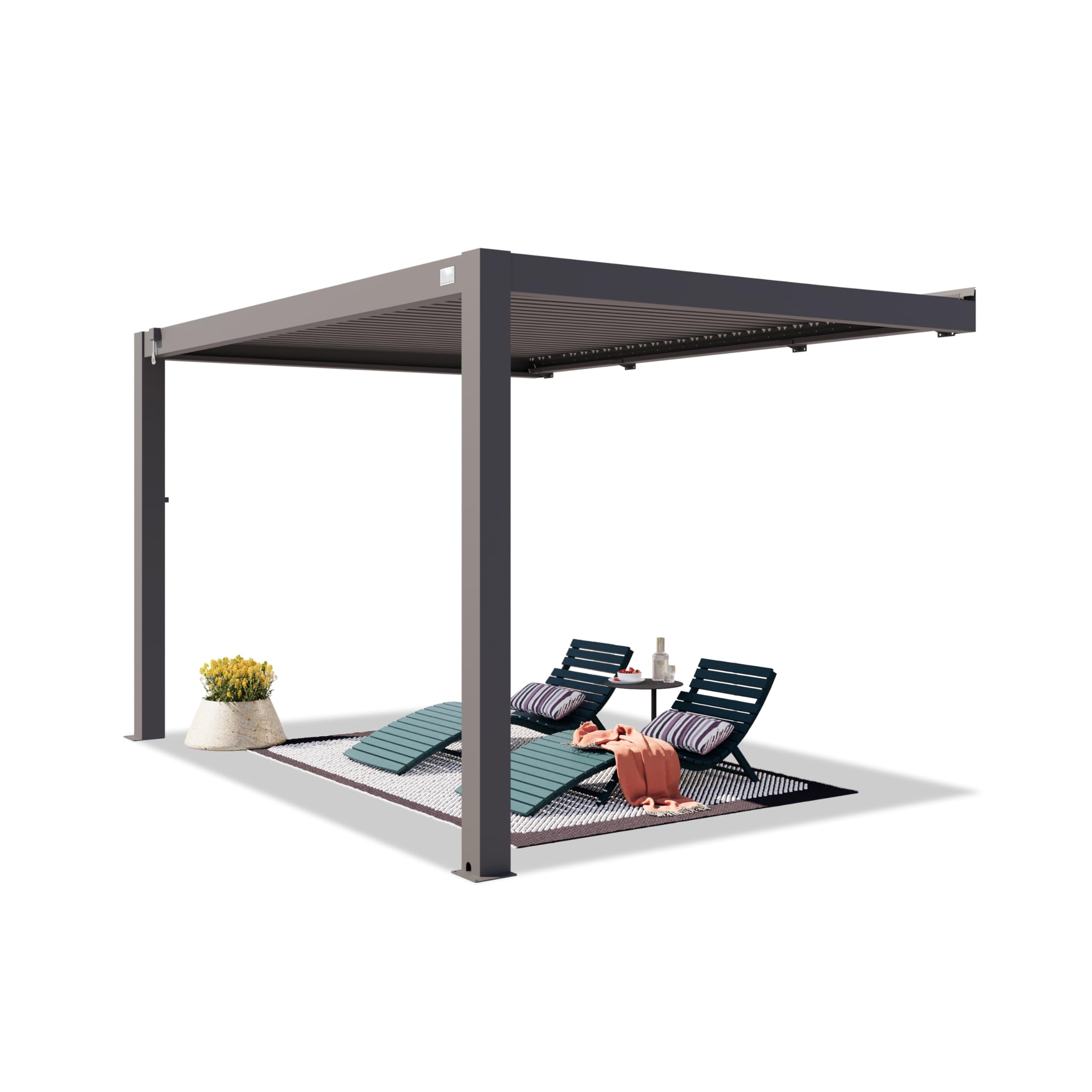 PRIMEYARD Pergola addossata 3x4 m montanti in alluminio con tetto a doghe in alluminio pergola a muro color antracite