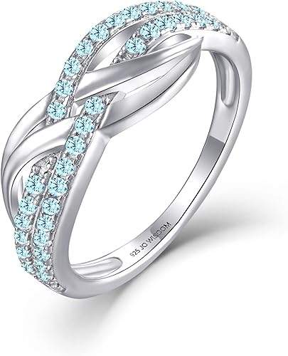 JO WISDOM Women Aquamarine Rings,925 Sterling Silver Criss Cross X Shape Stateme