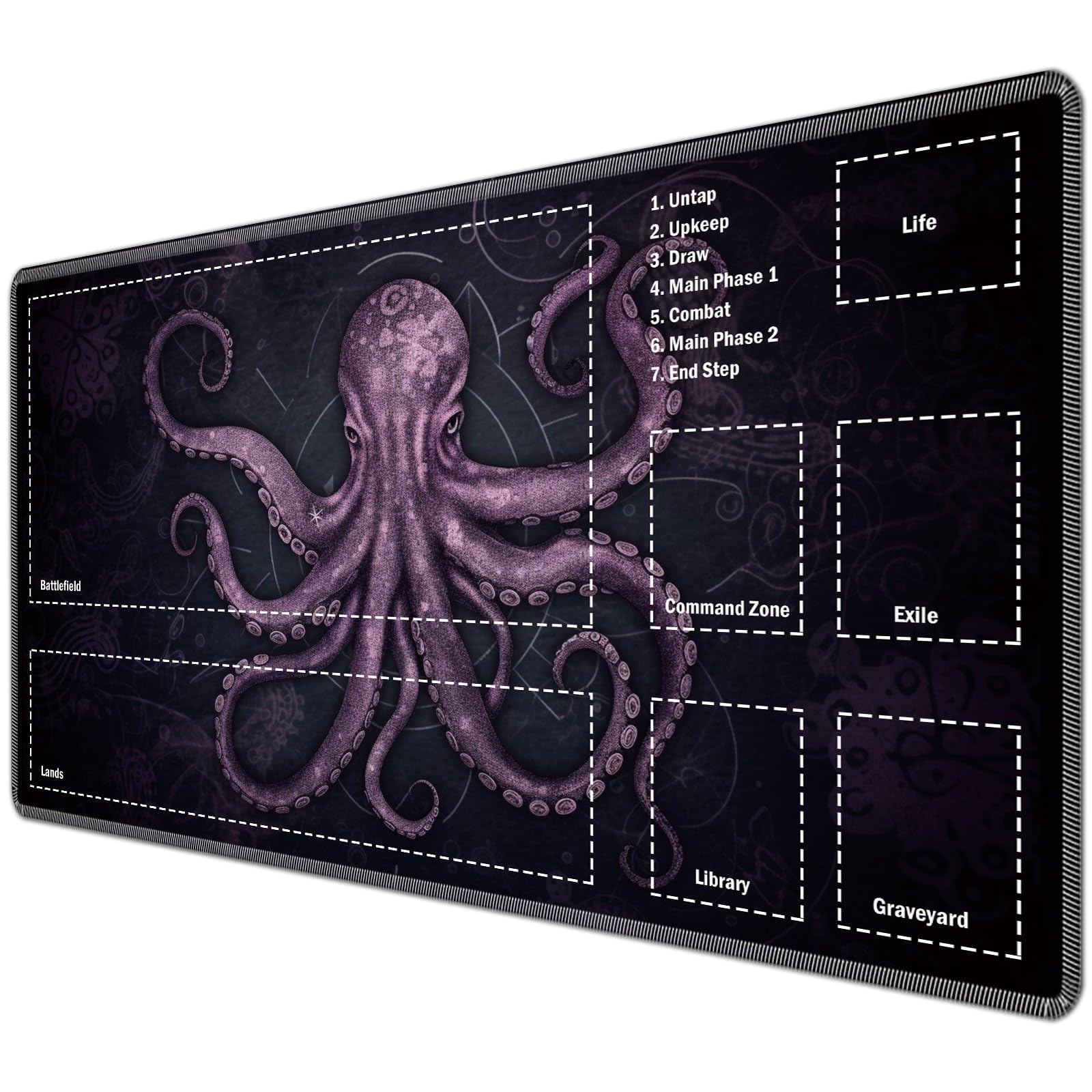 JANENFNA TCG Playmat with Magic Zones 24 x 14 inches Mousepad Compatible for MTG Trading Card Game Play Mats Smooth Rubber Surface Magic The Gathering Play Mat, Purple Octopus — image 1