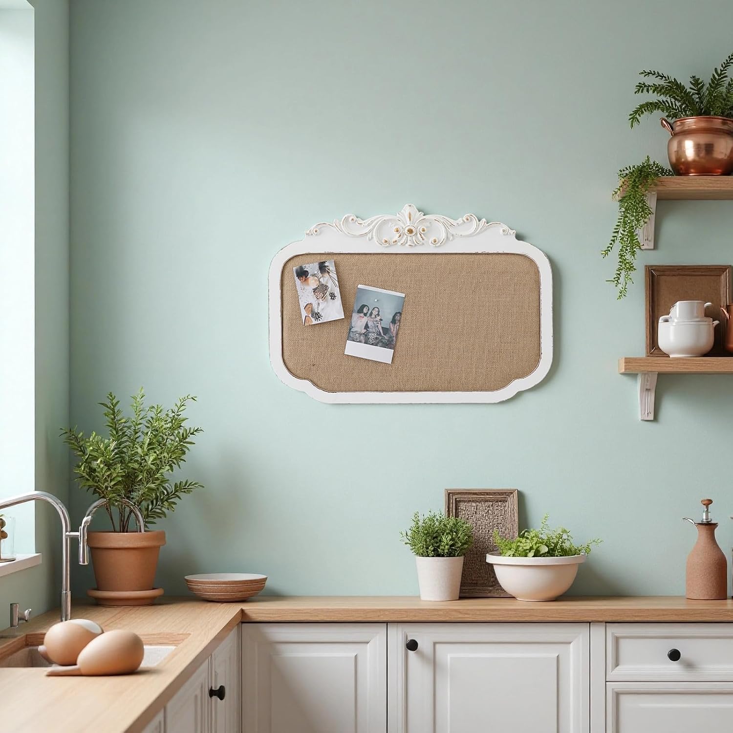 SOFE Vintage Linen Bulletin Board with Frame, 18 × 24 Inches Rustic Pin Board for Wall, Hanging Photo Display, Picture Display Vision Board, Living Room, Dining Room, Office