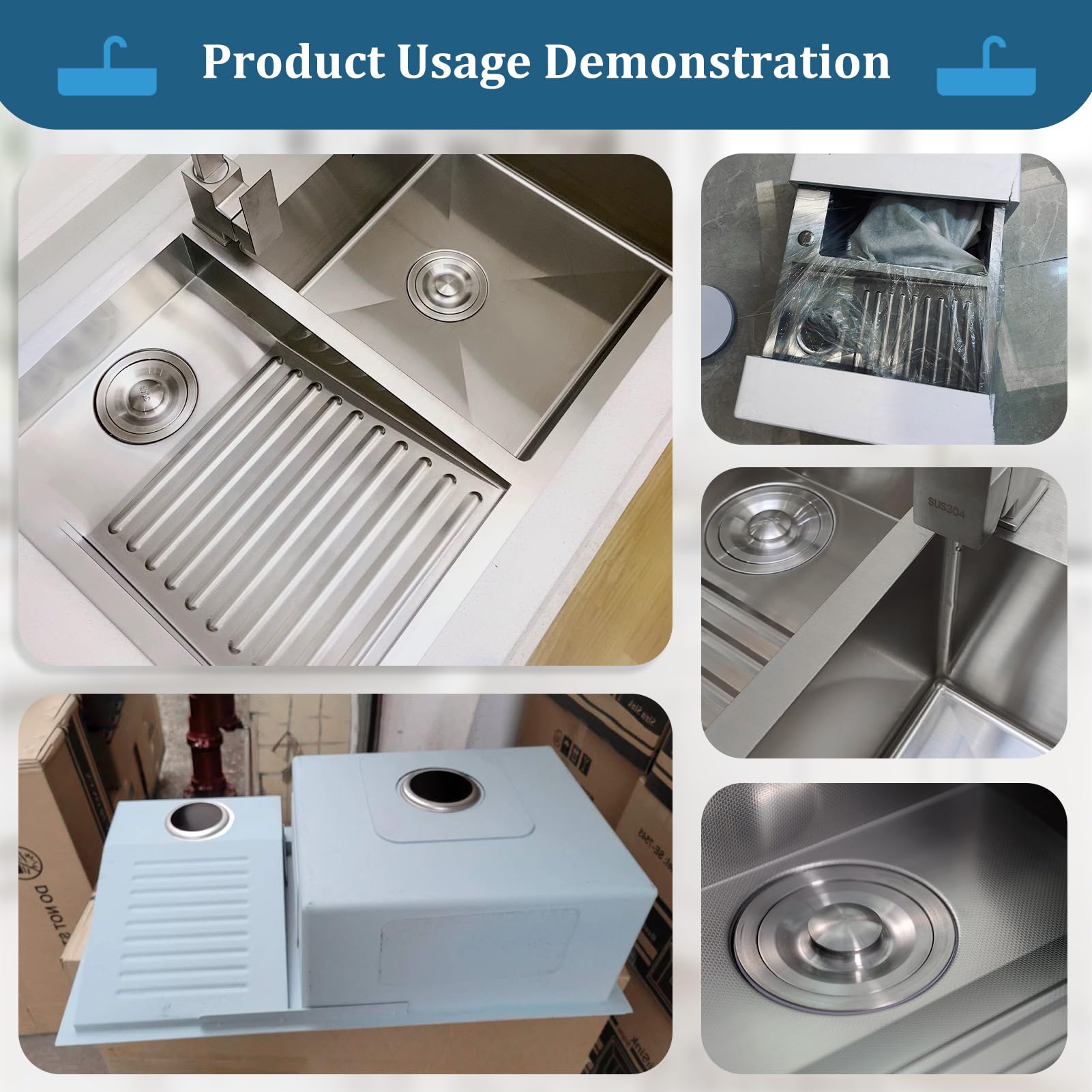 Lavabo De Acero Inoxidable Doméstico con Placa De Lavandería Fácil De Limpiar De Doble Fregadero (Color: Left, S: 80x48cm)