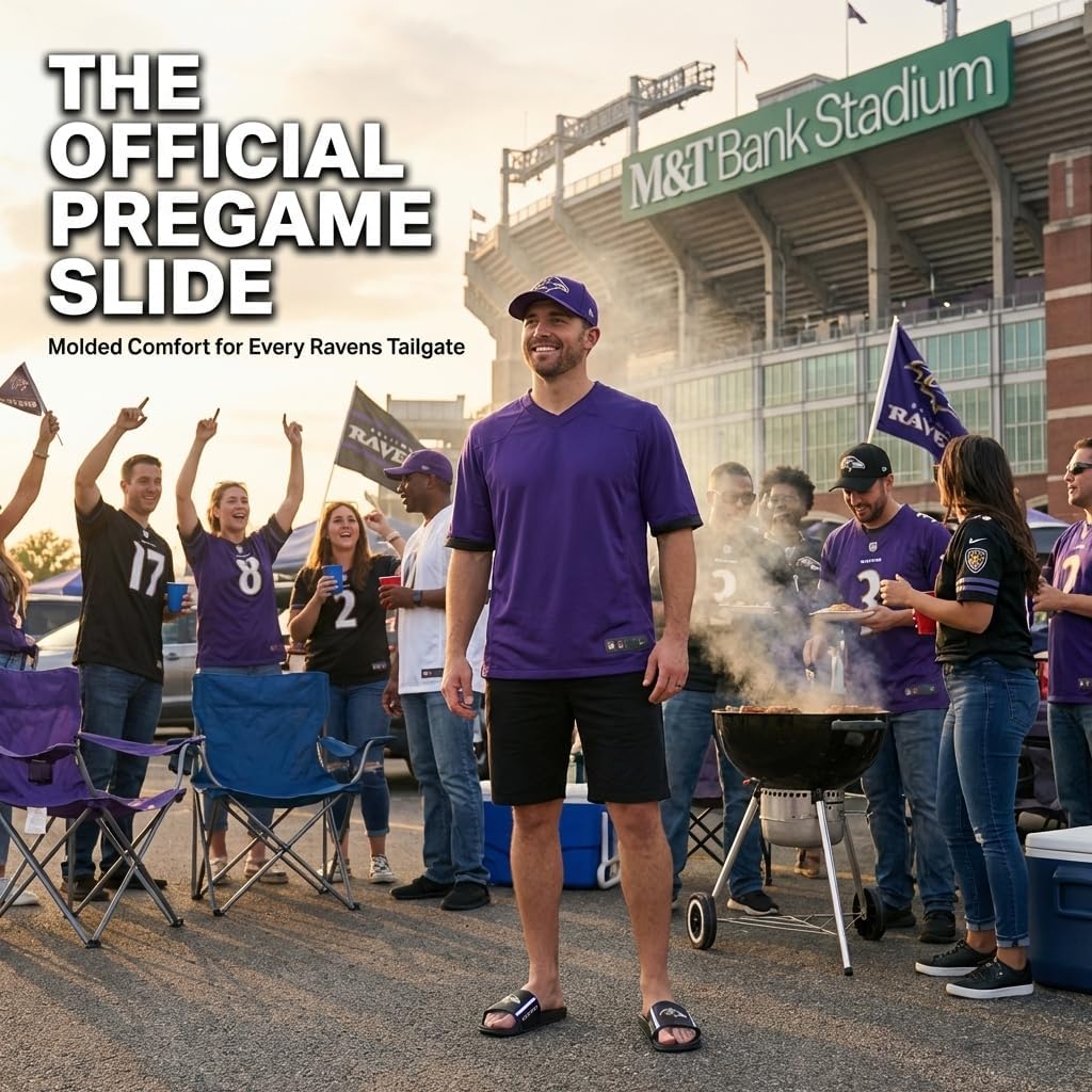 FOCO Baltimore Ravens X-Large Slides for Men NFL Molded EVA Foam Sandals | Water Resistant, Officially Licensed