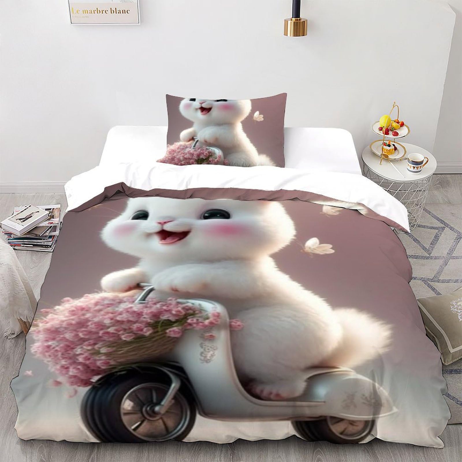 Parure de lit fille avec housse de couette 135x200 motif animaux imprimé 3D