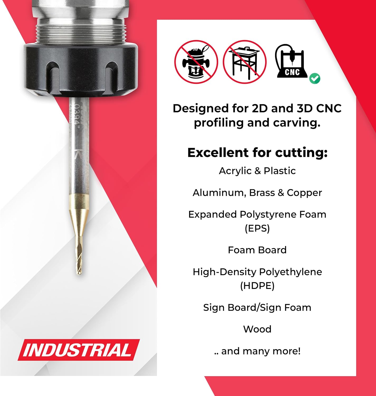Amana Tool CNC 2D 3D Carving Angle Ball Tip Router Bit, ZrN Coated, 46471, 0.10 Deg, 1mm Dia x 0.50mm Rad x 3mm CH x 1/8 Shk x 1-1/2 Inch L x 3 Fl