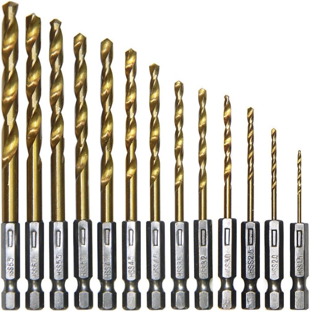 Malayas Snner Professional Set of 13 pieces HSS- High Speed Steel, titan Coated Drill Bit set, Hex Shank