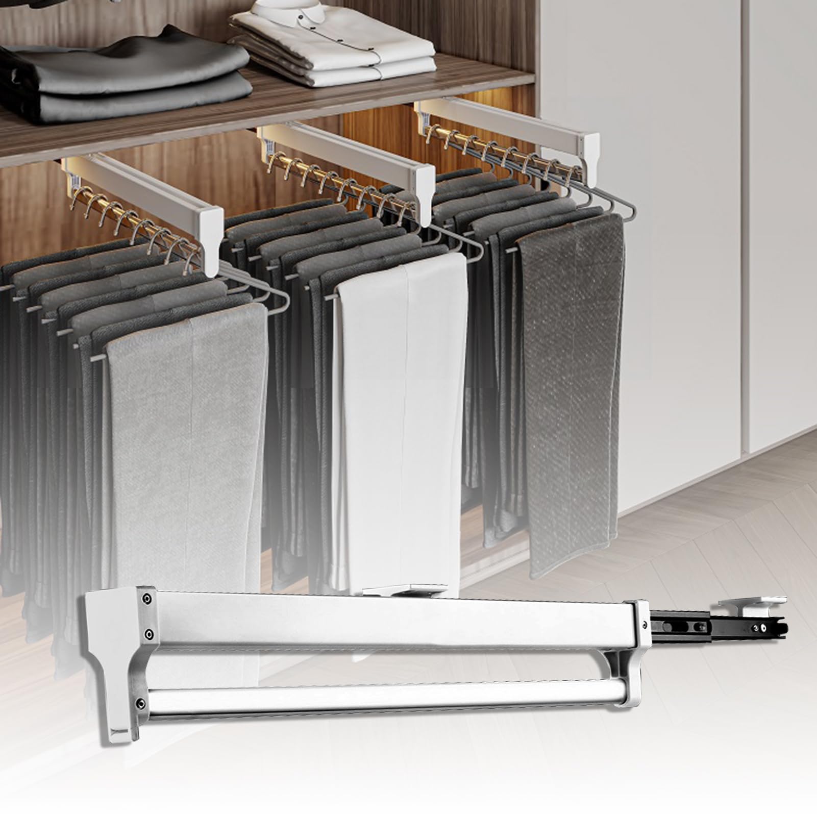 KSTORE Pendiabiti Estraibile Per Armadio Barra Appendiabiti Estraibile, Appendiabiti Estensibili Per Guardaroba Regolabile 30-80 Cm, Adatto A Tutti I Tipi Di Armadi Domestici,45cm