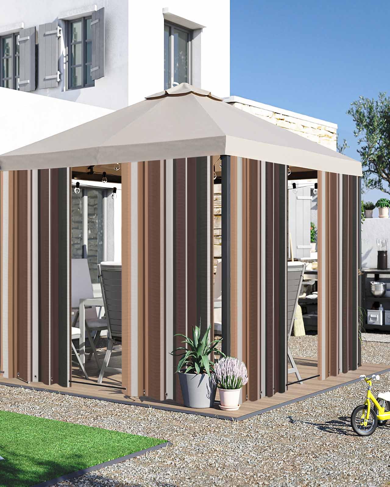 Outdoor Curtains for Patio, Geometric Striped Indoor/Outdoor Curtain 2 Panels, Brown Stripes Famrhouse Grommet Drapes Shades Sun Blocking Privacy Curtain for Porch Gazebo Pergola Balcony Cabana 54x84-image-29