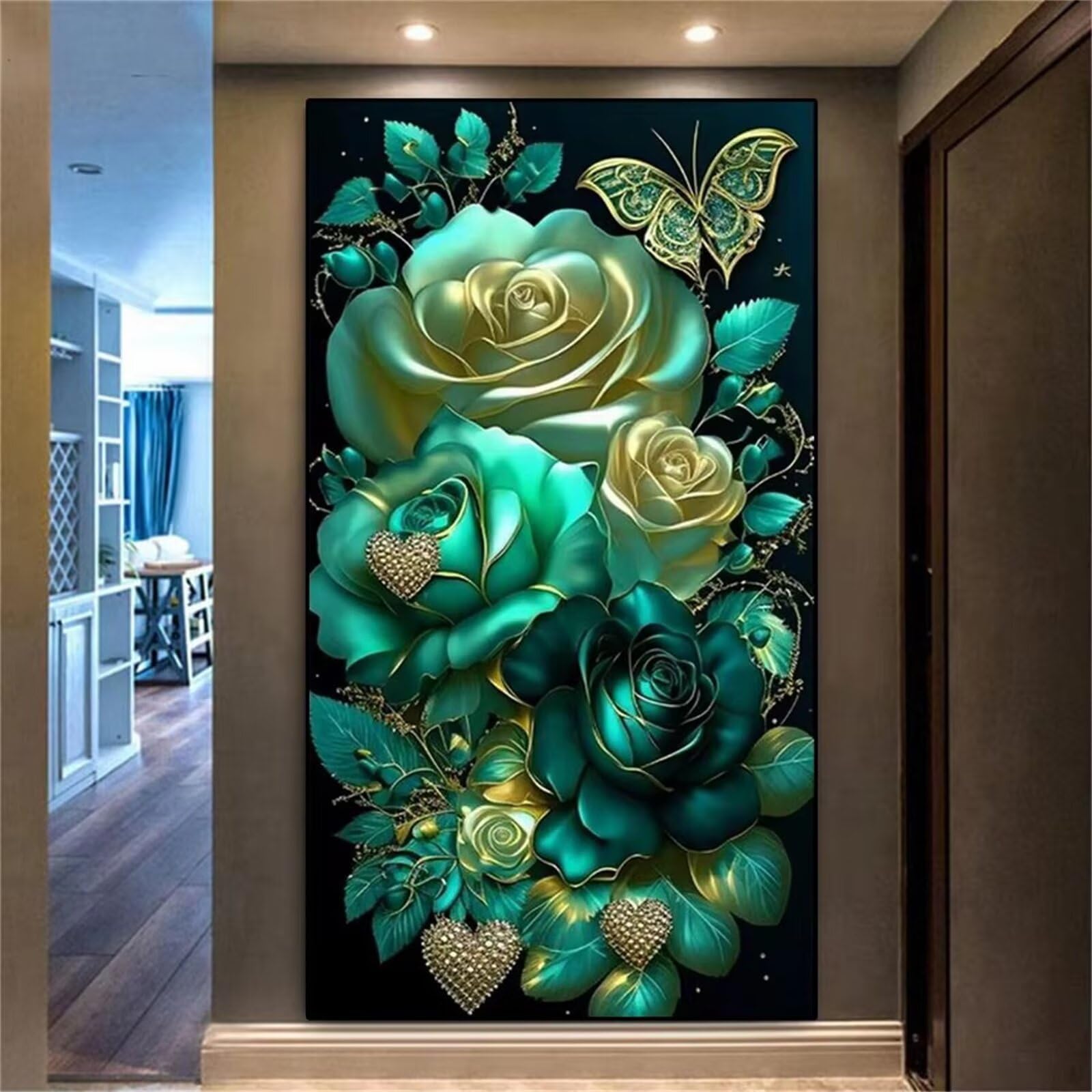 Xinyuer Extra Large 5D Diamond Painting Kits for Adults Rose Butterfly, DIY Diamond Art Painting Kits Round Drill Full Drill Gem Art Painting Kit for Home Wall Decor 20x40 inch