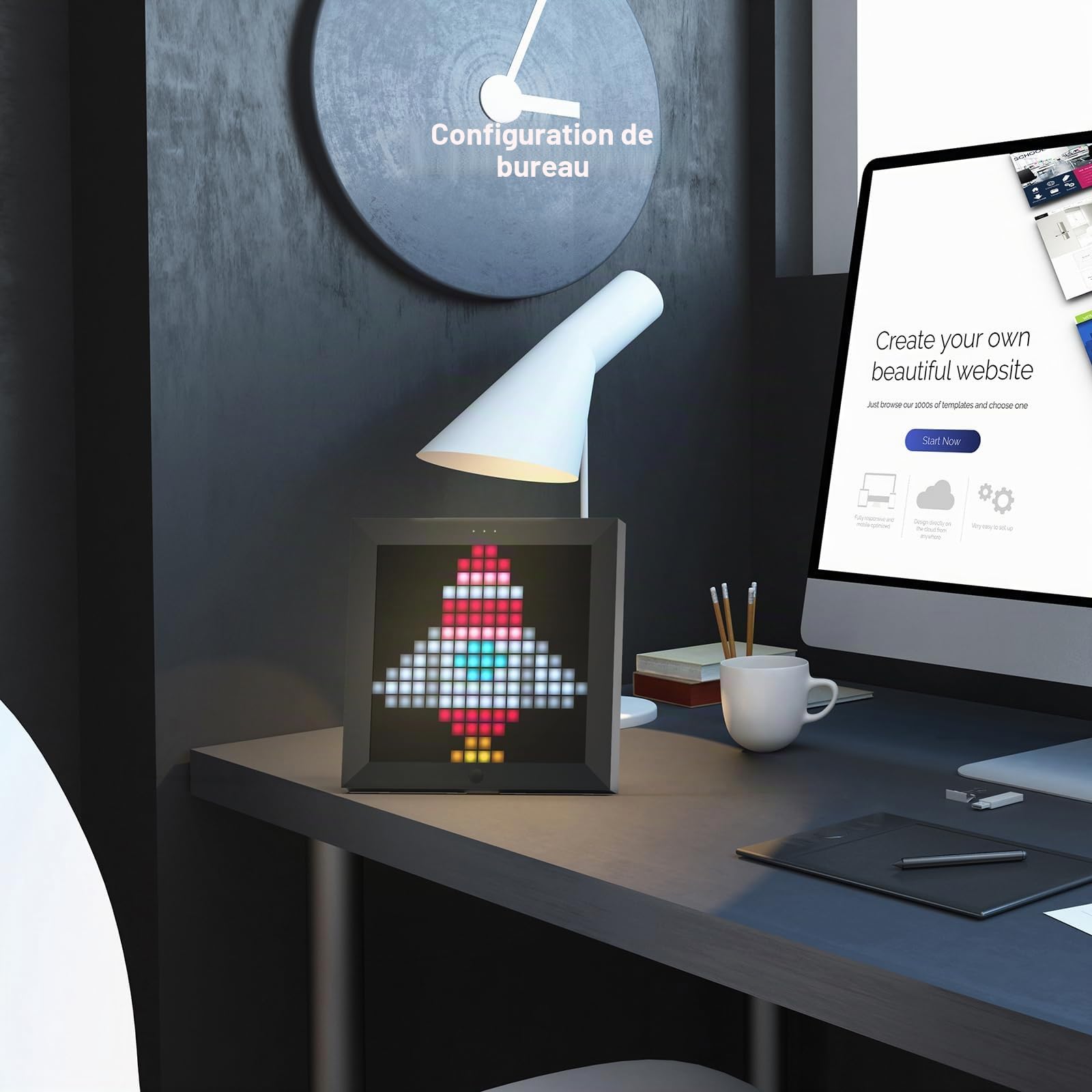 Divoom Pixoo - Cadre Photo numérique Pixel Art avec lumière d'ambiance de 22 cm, Commande par Application, réveil Intelligent LED de Bureau/Mural, Lampe décorative pour Salle de Jeux, décoration pour