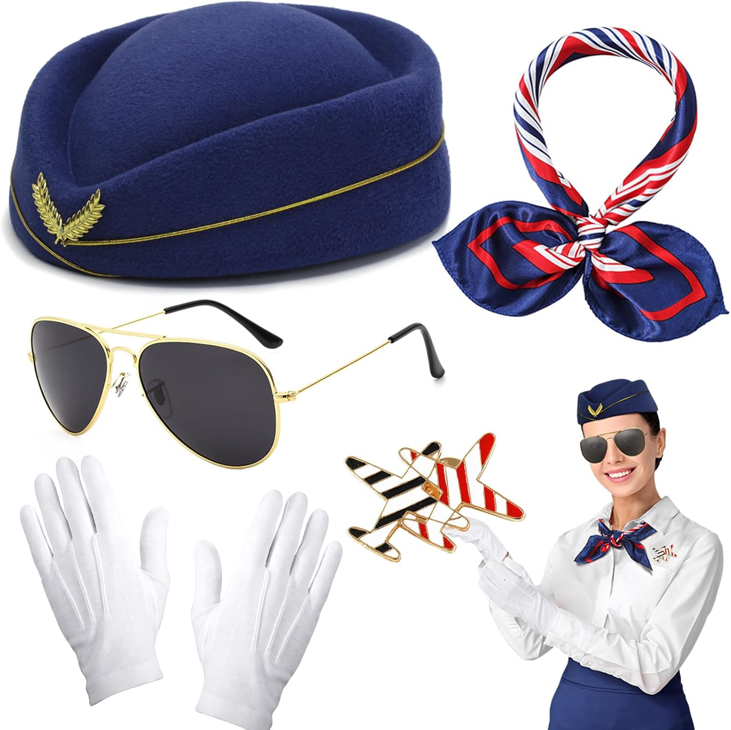 5 Pcs Airline Stewardess Costume Accessories Set, Flight