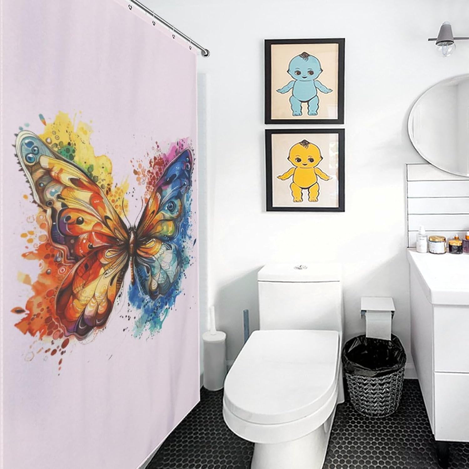 Watercolor Butterfly Funny Shower Curtains Washable Bath Curtain Liner with Hooks for Bathroom Bath Tubs 36x72Inch（92x183cm）
