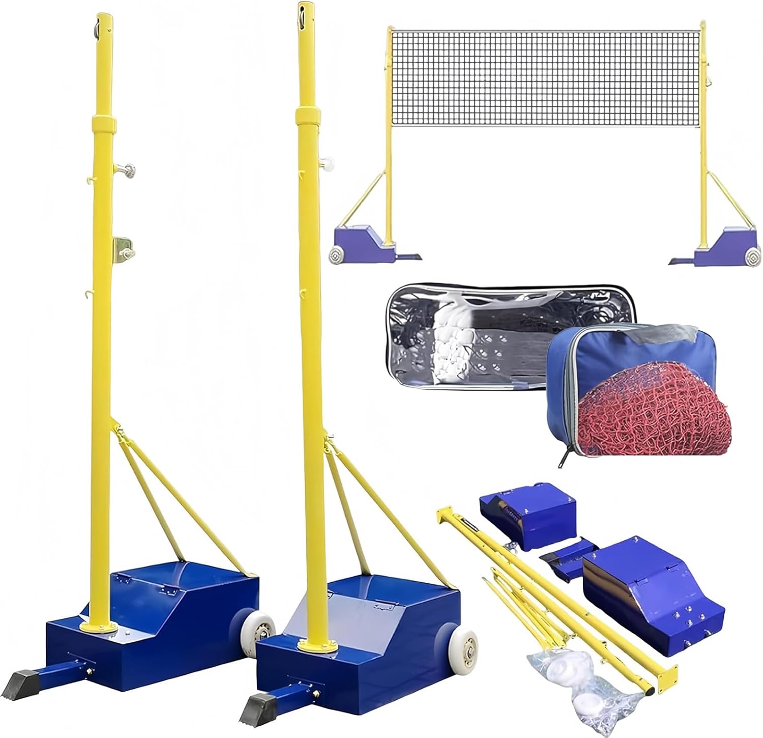Volleyball/Badminton Poles, Badminton Net Bracket Mobile Net Badminton Net Frame with Wheel Box Type Net Post Steel Stand with Stable Base Indoor & Outdoor Use Volleyball Kit (5.1-6.89 ft)