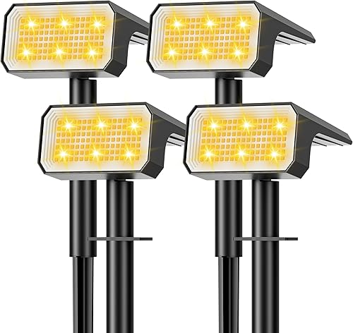 Miniatura 10 de Focos solares para exteriores que cambian de color, [10 unidades/28 LED] 7 modos de encendido y apagado automático, focos solares de paisaje, IP67