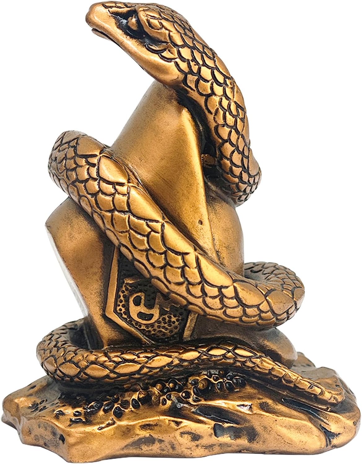 Fengshuibringluck Feng Shui Snake Chinese Zodiac Resin Statue Gold Ingot Wealth and Fortune Amulet Home Decoration Figurine