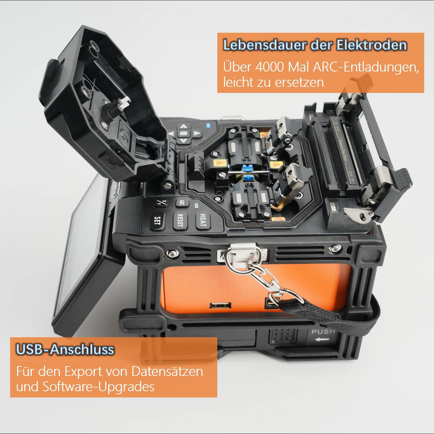 Fusion Splicer Glasfaser Spleißgerät X800 mit Kern zu Kern Ausrichtung für MAN Telekommunikation FTTx Projekte LWL Spleißgerät Automatisches schnelles Spleißen und Heizung mit großer Batterie
