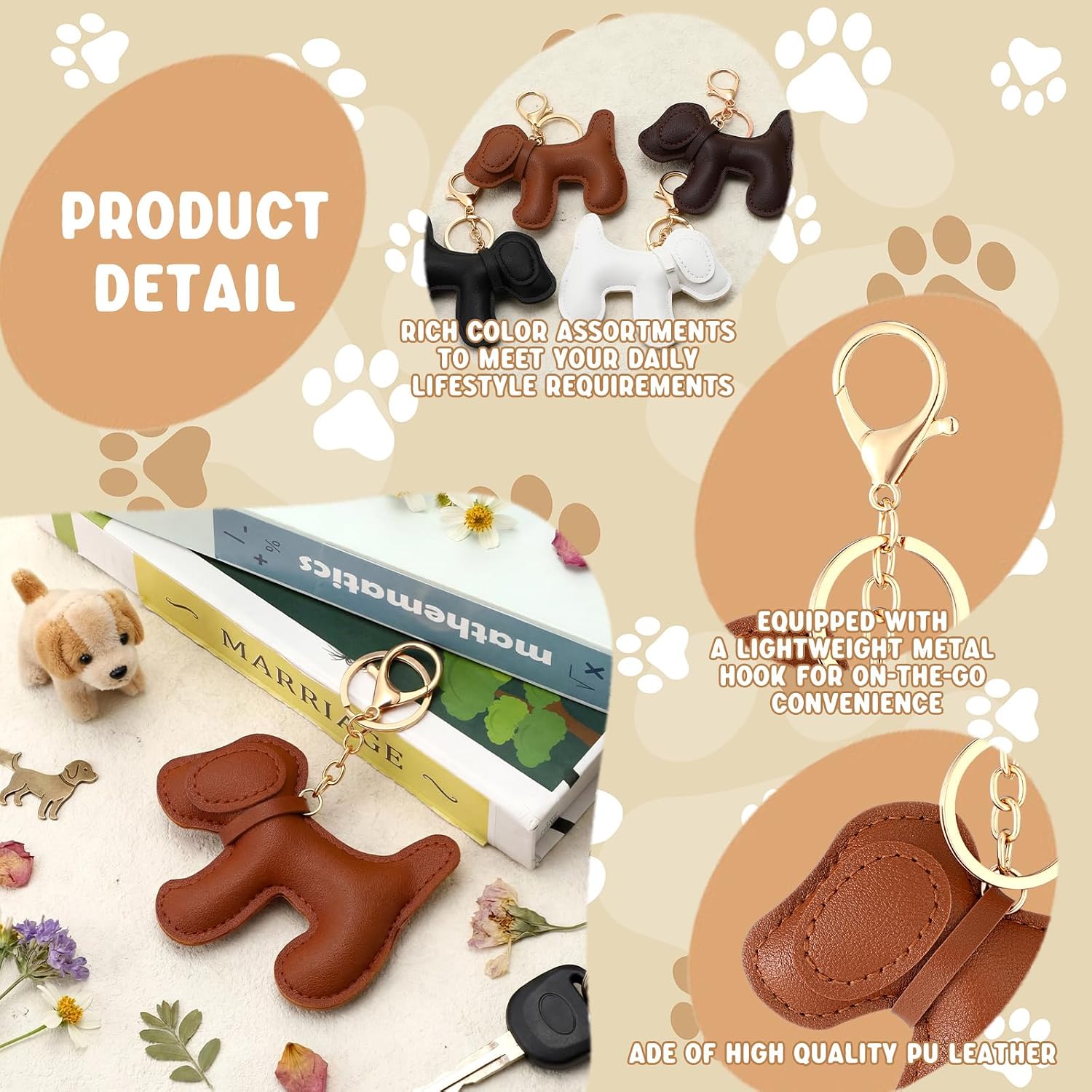 4 Pcs Leather Dog Charm Keychain Puppy Pendant Bag Accessories image 3
