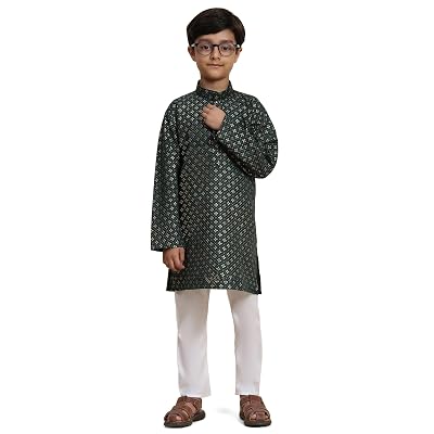 Pro-Ethic Style Developer Boys Cotton Kurta Pajama For Kid's Ethnic Wear | Kurta Pajama set (S-231), 11-12 years, Dark G