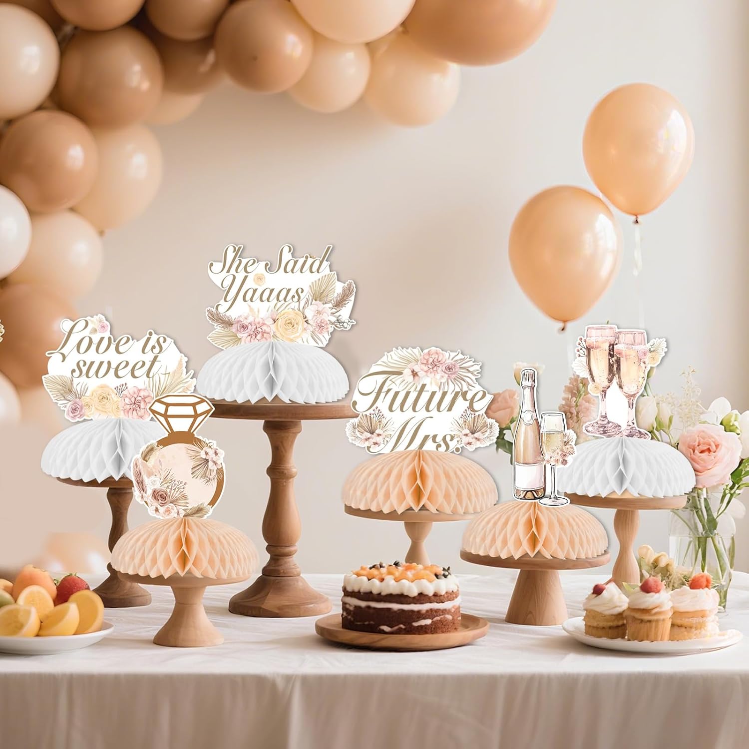 JOYMEMO 8 Pieces Boho Bridal Shower Honeycomb Centerpieces - Boho Bachelorette Party Decorations, Love Is Sweet In Bloom Table Toppers for Wedding Engagement Party Supplies