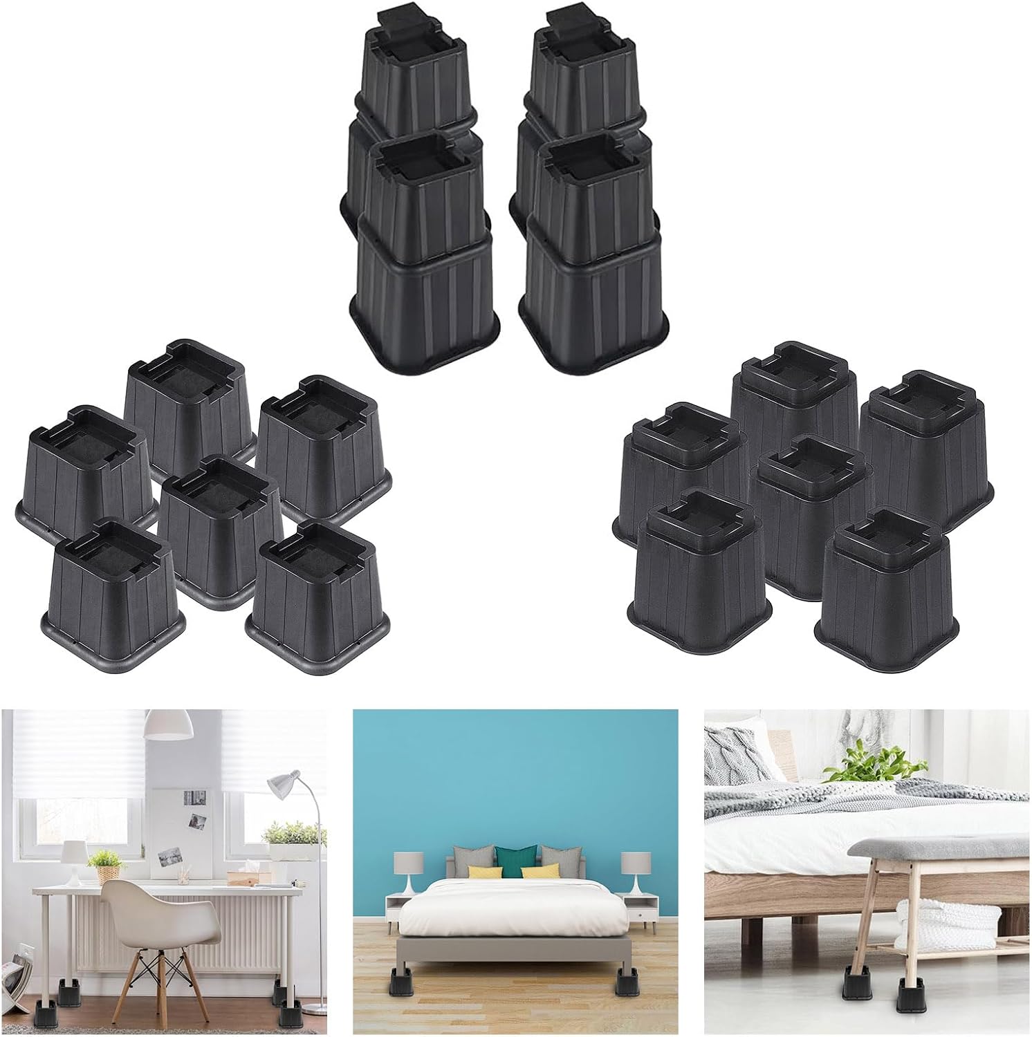 Anti Slip Furniture Foot Caps Adjustable Bed Frames Risers Sofa Leg Height Strong Space Saving Furniture Leg Extenders Coffee Table Height Boosters