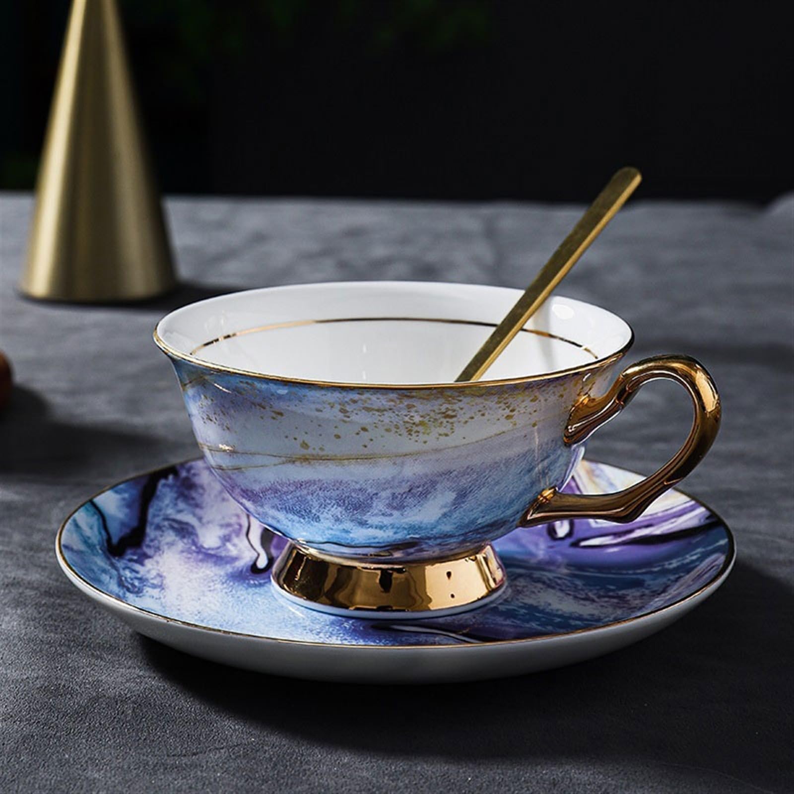 Tasse Tasses Tasses à thé européennes de l'après-midi, ensemble tasses café for la maison, noir en porcelaine chinoise 220ml