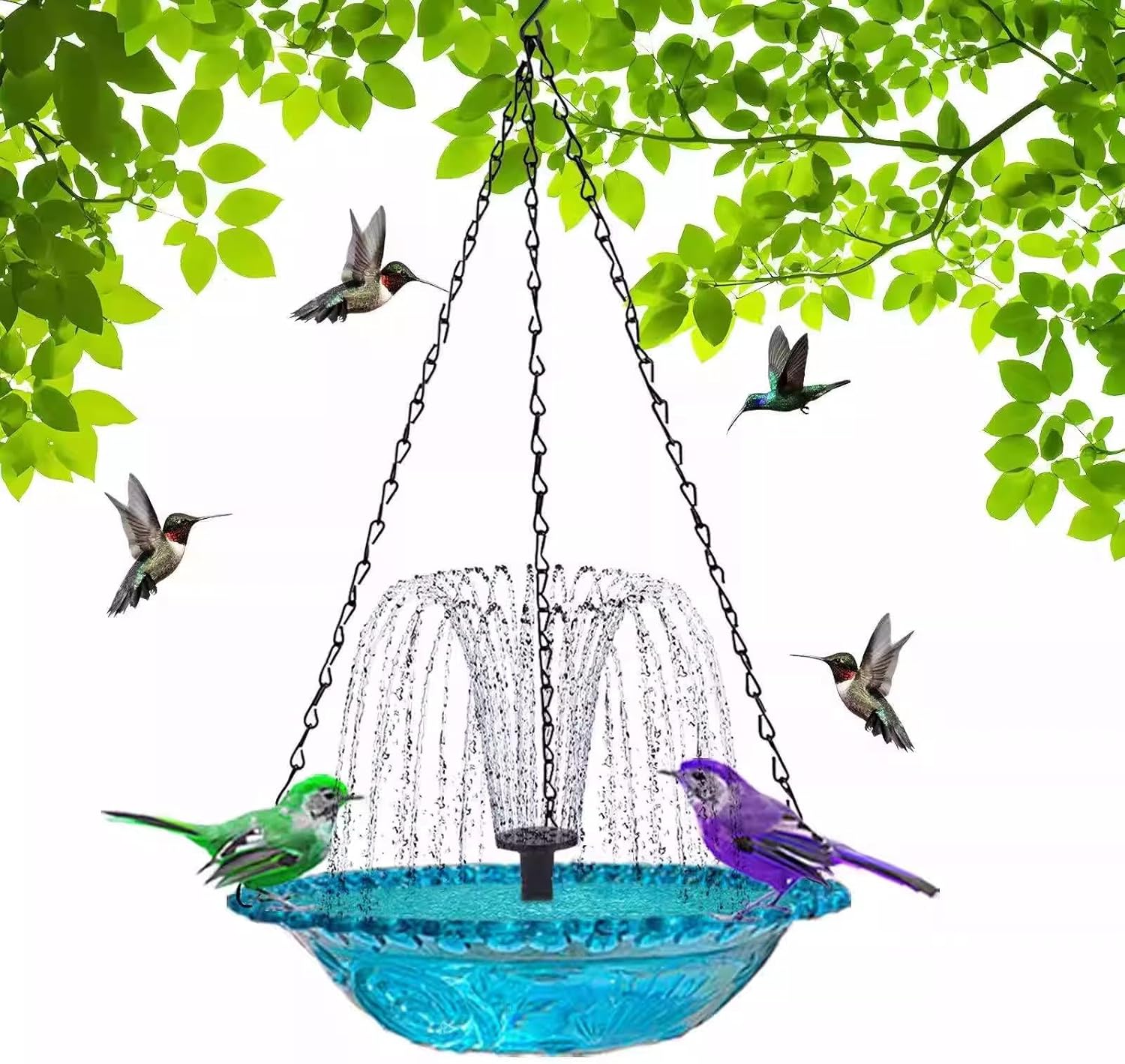 Solar Hanging Bird Bath Fountain, Bird Baths for Outdoors with Solar Pump, Decorative Water Fountain for Patio, Yard, Garden(Pink)