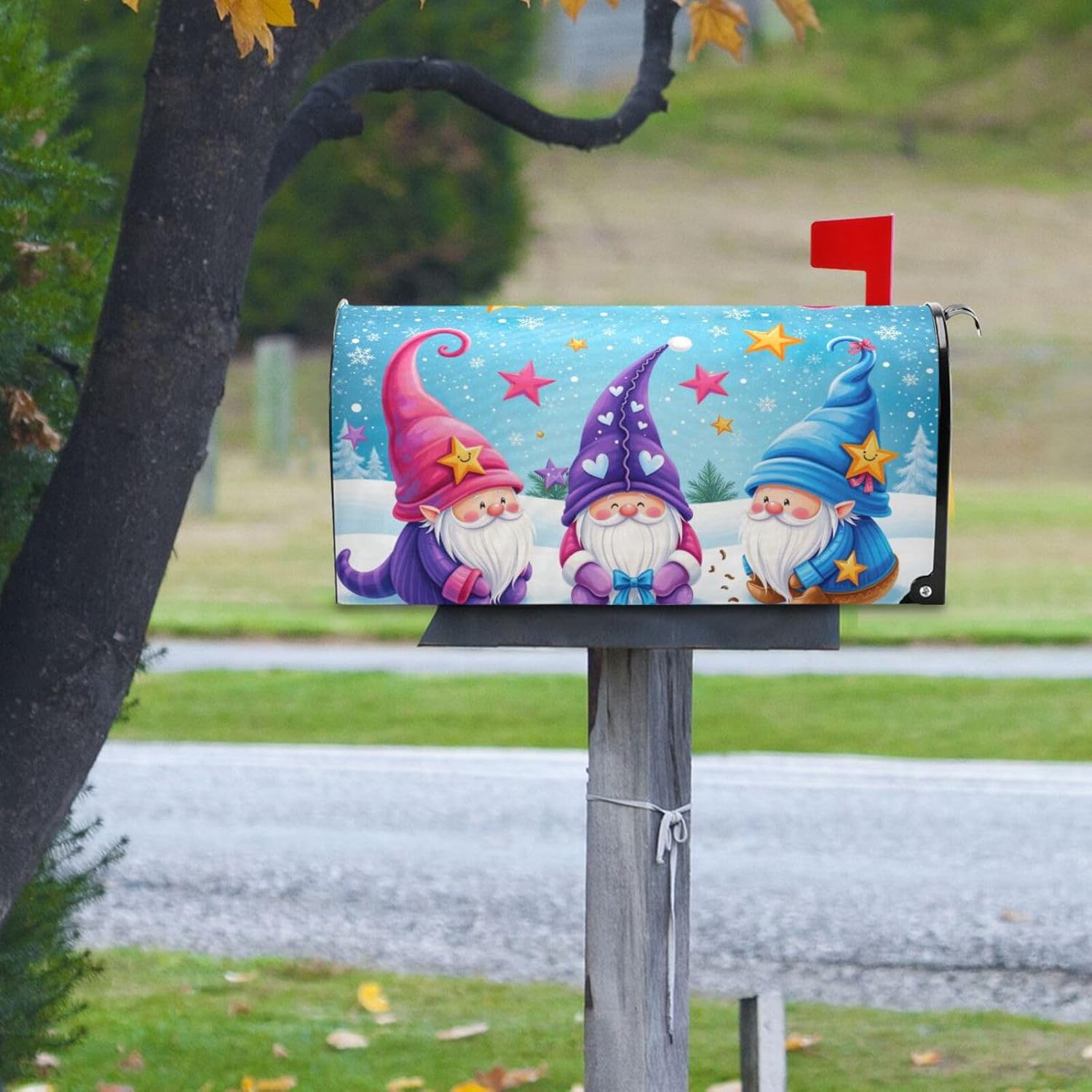 Kcldeci Winter Gnome Magnetic Mailbox Cover - Xmas Mailbox Wrap, Standard Size 18 x 21 inch