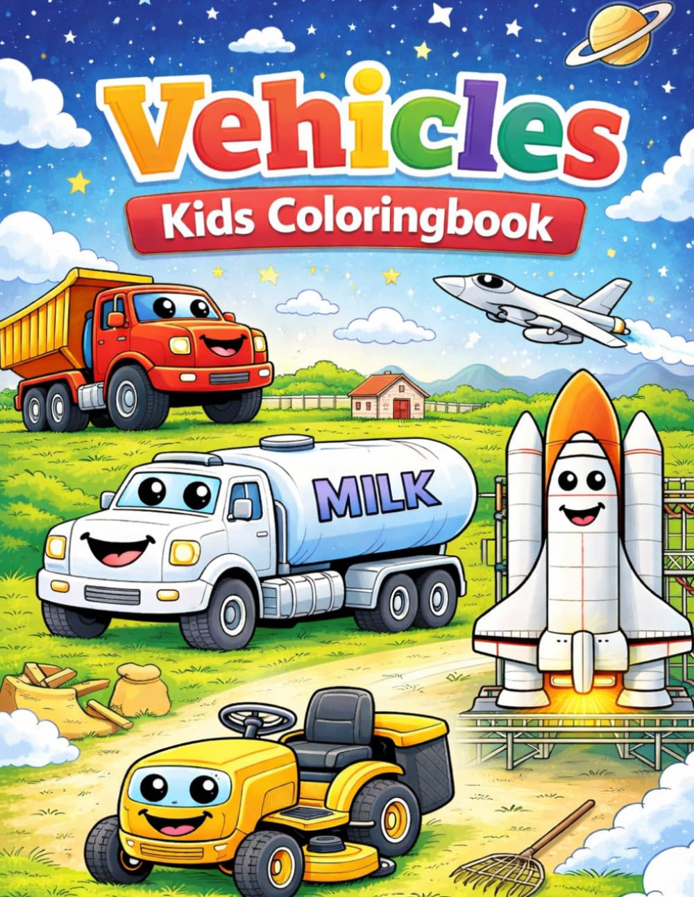 Vehicles Kids Coloringbook: 50 fun illustrations of various vehicles