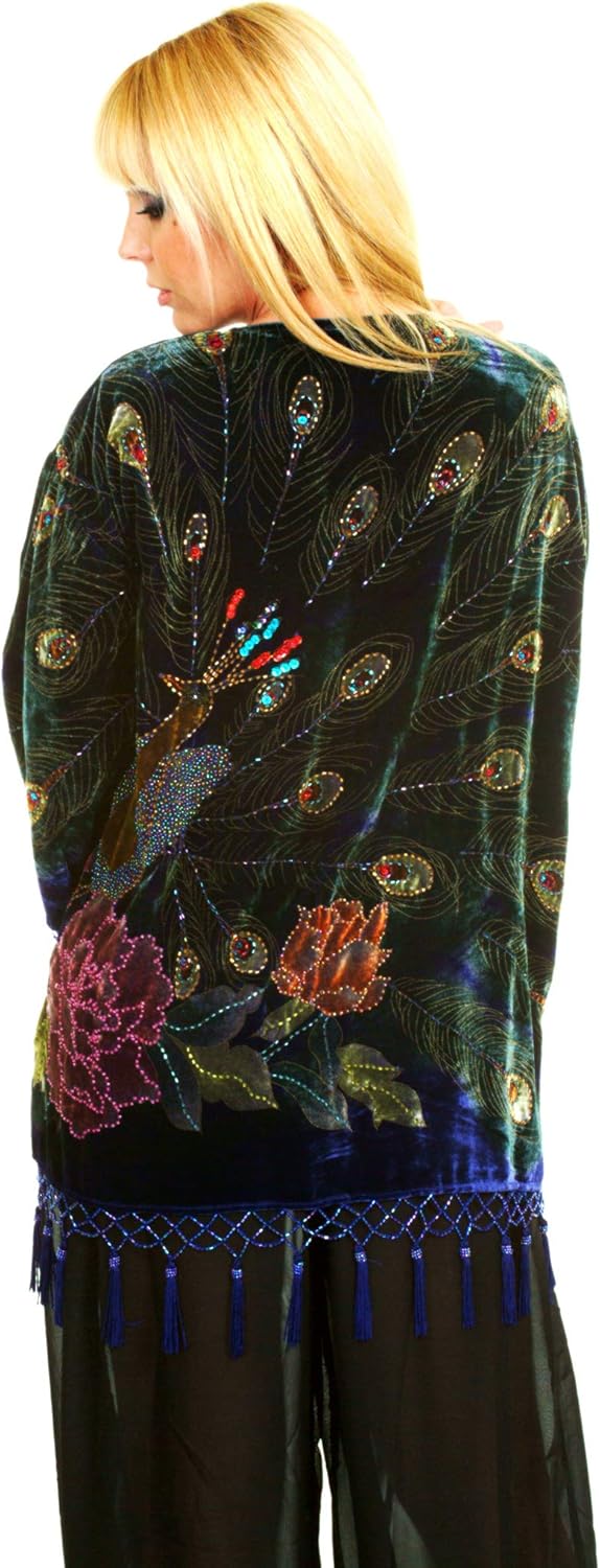Arsimus Velvet Beaded Peacock Short Jacket