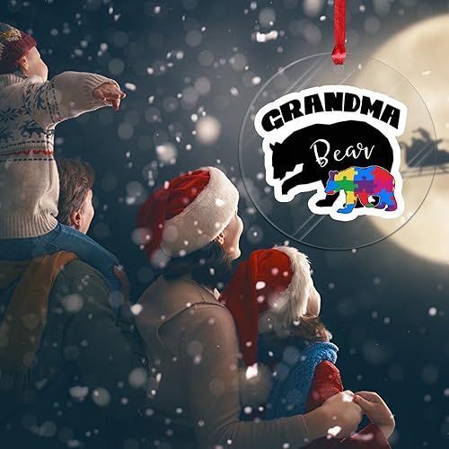 Miniatura 175 de Adorno de Navidad Mama Bear Novedad Acrílico Adornos de Navidad Mama Bear Autismo Rompecabezas Colorido Oso Navidad Colgante Ornamento Puzzle Piezas
