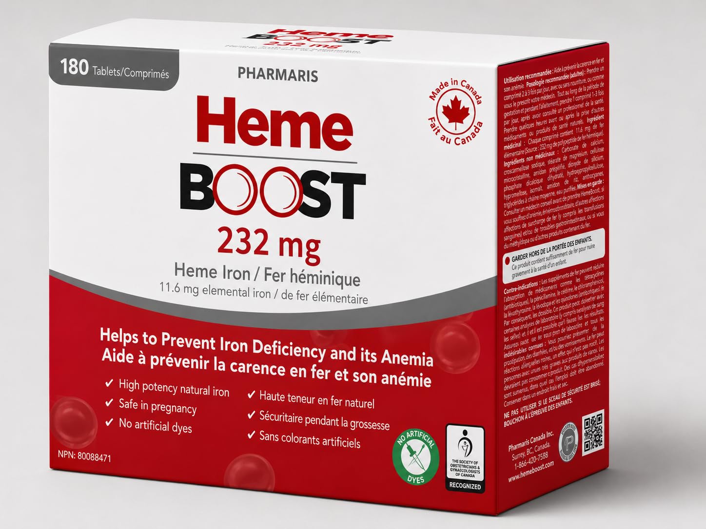 Hemeboost 11.6 mg (232 mg Heme Iron Pills), High Potency Iron Supplement for Women & Men, High Absorption & Gentle on Stomach, Safe for Use in Pregnancy, 180 Tablets (Pack of 3) 60 Count (Pack of 3)