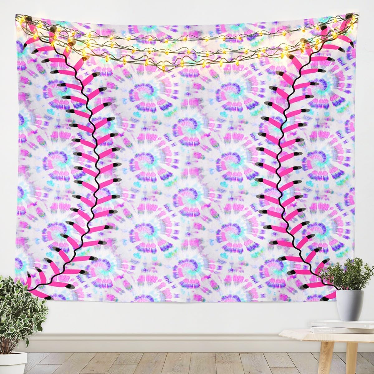 Feelyou Kids Baseball Wall Hanging Boys Girls Softball Sports Game Tapestry Girly Colorful Tie Dye Wall Tapestry Men Baseball Gaming Art Decor for Bedroom Living Room Rainbow Decor Xlarge 70x92