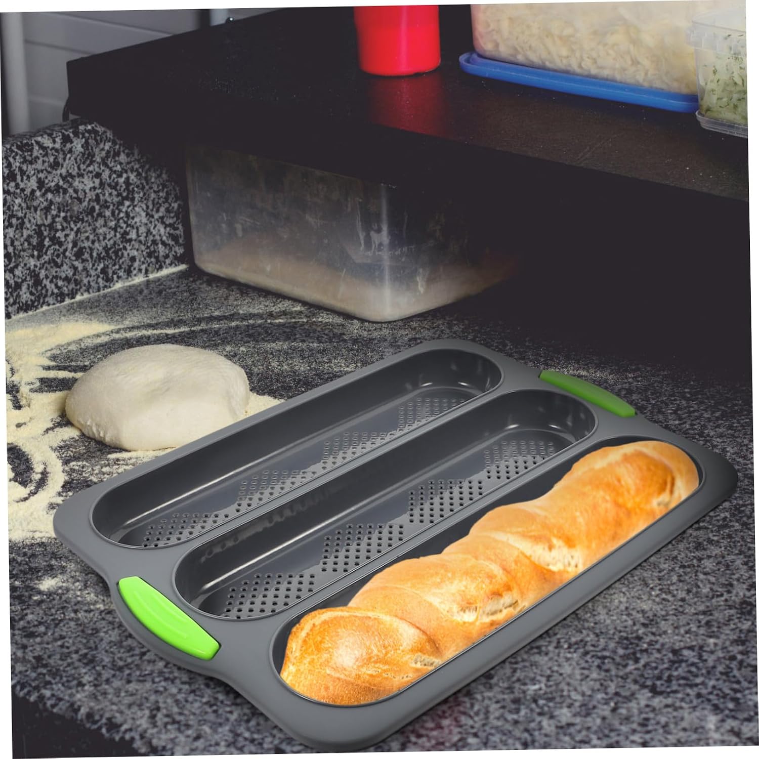 DOITOOL Silicone Non-stick Bread Stick Baking Tray Mold for Home Kitchen Heat- French Bread Pan Easy- Silicone Baking Mold in Deep Gray