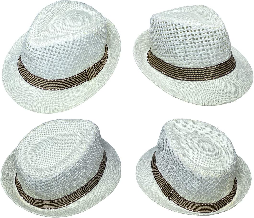 JK Home Panama Fedora Straw Hat Outdoor Sports Gangster Trilby Jazz Manhattan Cosplay Travel Holiday Cap White - Image 3