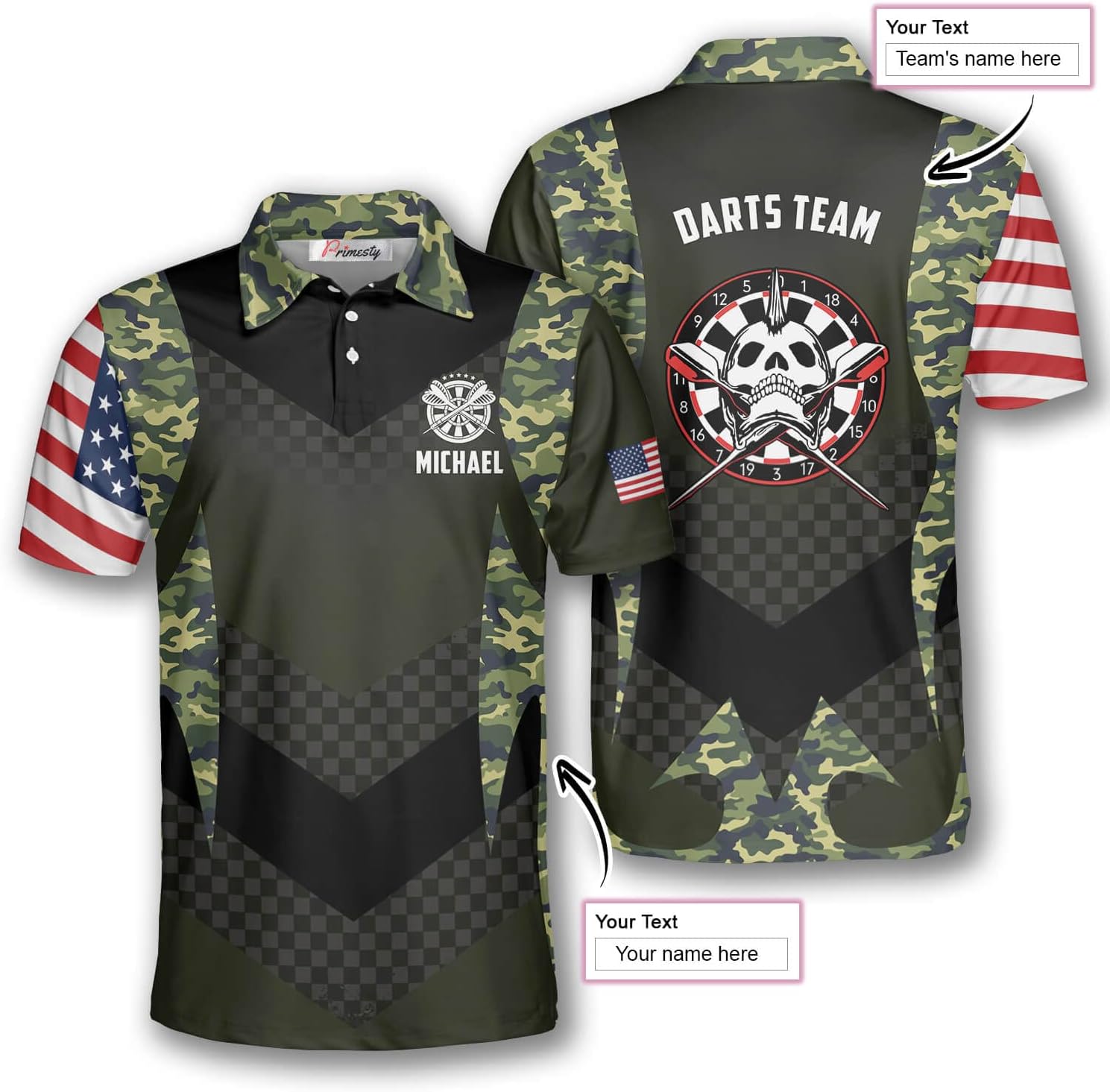 PRIMESTY Custom Darts Shirts for Men, Short-Sleeve Darts Jerseys, Personalized Polo Shirts