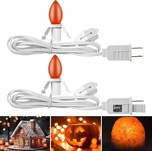 Miniatura 1 de Enhon 2 piezas de cable de accesorios con bombilla LED C7 Village cable de luz con interruptor de encendidoapagado y 2 bombillas de soplado de luz