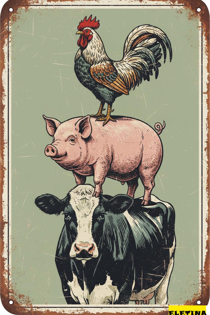 Vintage Metal Tin Sign for S A Pig Cow Chicken Home Office Kitchen Bar Cafe Garden Farmhouse Chicken Coop Wall Decor 12x8 Inch Private Property Decorative
