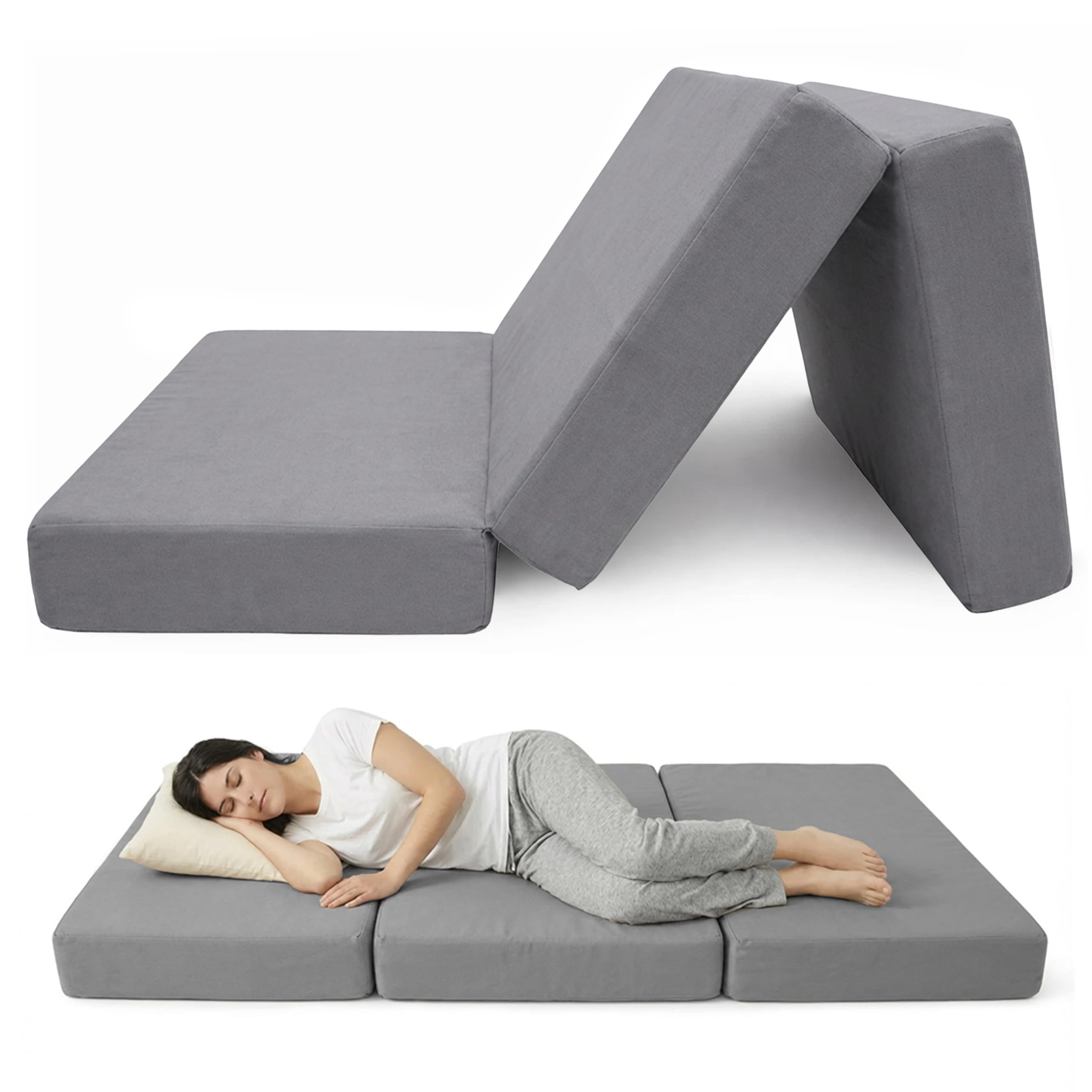 POKAR Colchón Plegable de 3 Piezas 80x195x15 cm Repelente al Agua | Colchón de Espuma Extra Grueso | Cama de Invitados y Camping | Colchoneta de Viaje | Certificado Oeko-Tex Gris