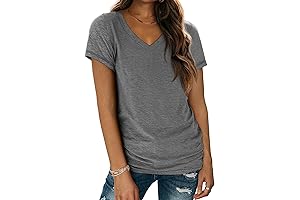 V Neck Gray Tees for Women