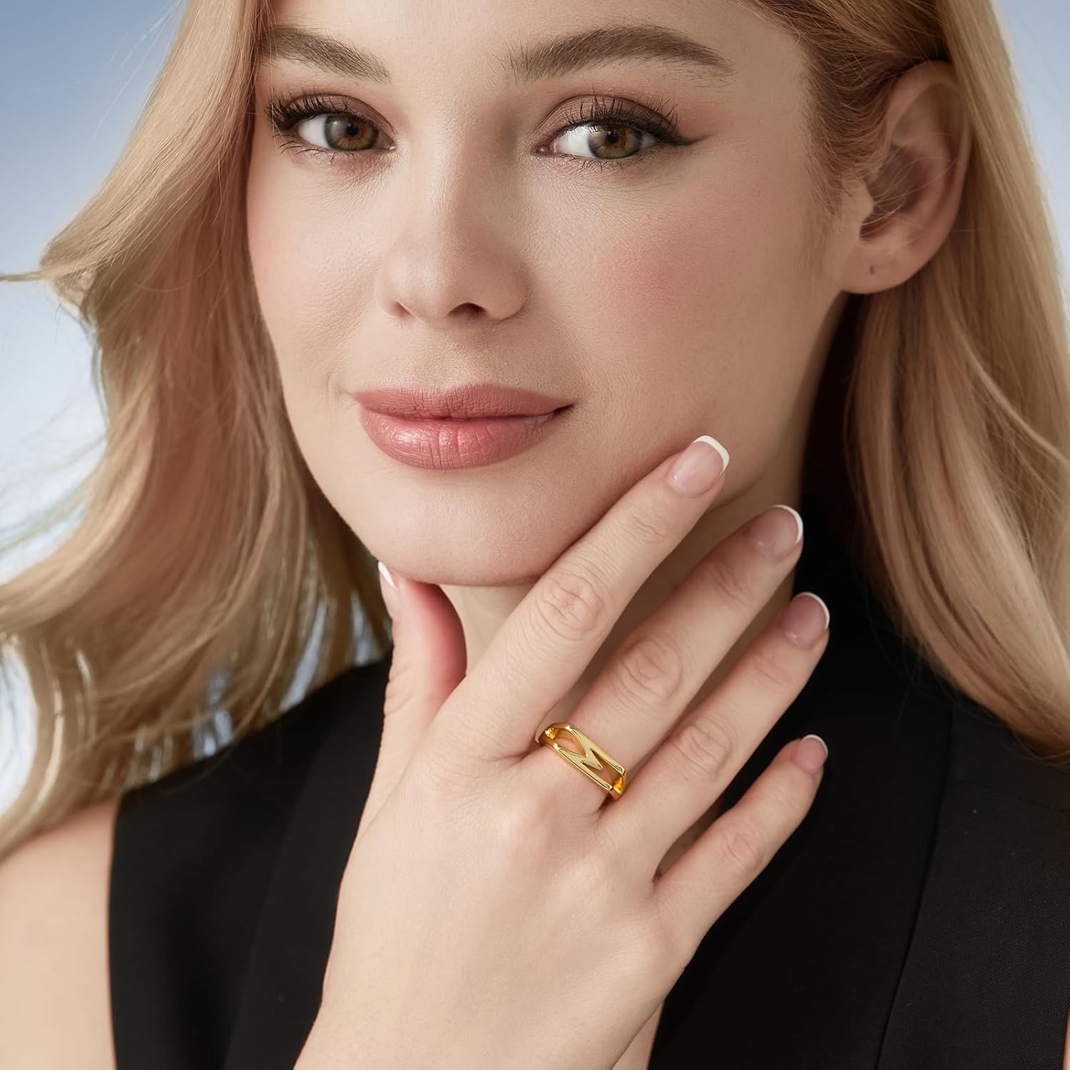 Cicy Bell Initial Rings for Women 18k Gold Plated Adjustable Letter Rings Bold Personalized Engraved Women’s Open Signet Rings for Party - Image 5