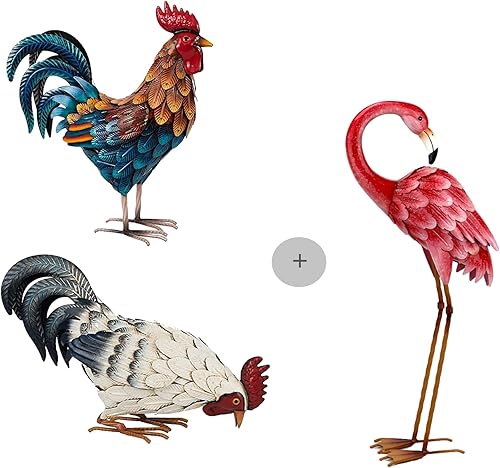 Shorayn Estatuas de gallo de metal, estatuas de jardín al aire libre, decoración de pollo de metal, esculturas y estatuas de jardín, adornos de