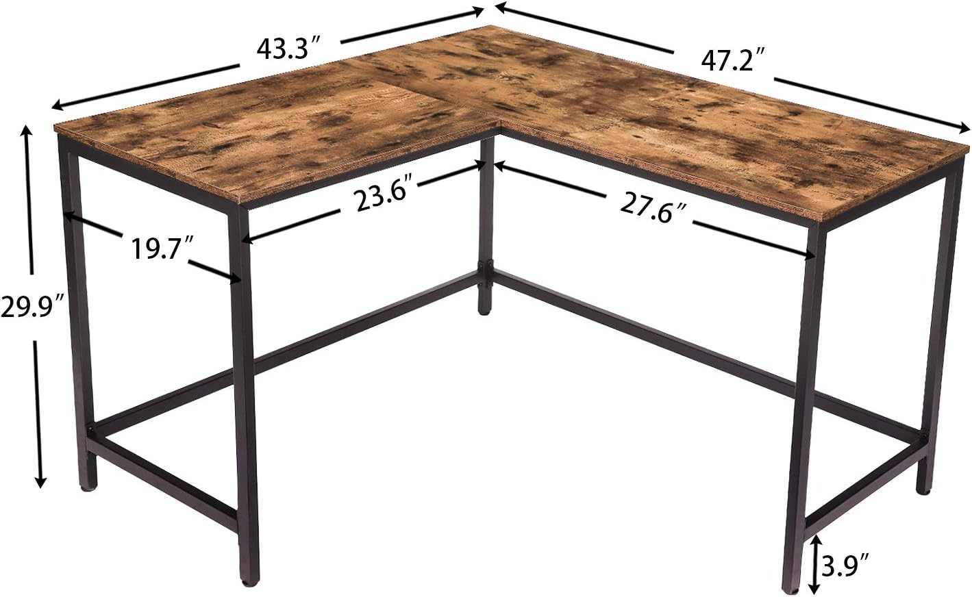 HOOBRO L-Shaped Computer Desk, Industrial Corner Writing Desk, Large PC Laptop Study Table Workstation for Home Office, Space-Saving, Sturdy Metal Frame, Rustic Brown BF30DN01